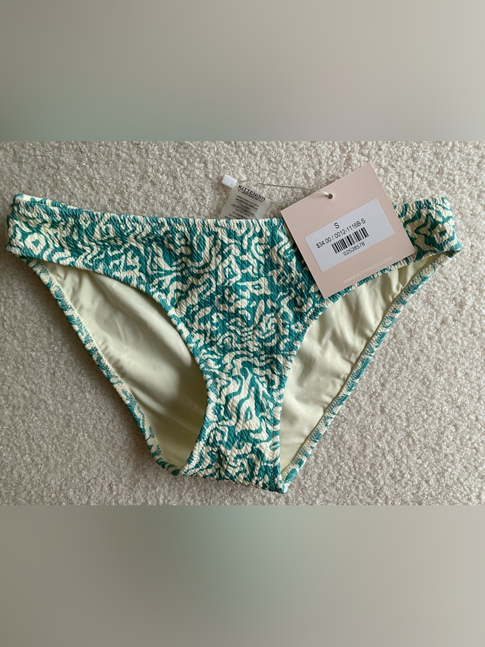 Kittenish Teal & Cream Textured Bikini Bottom